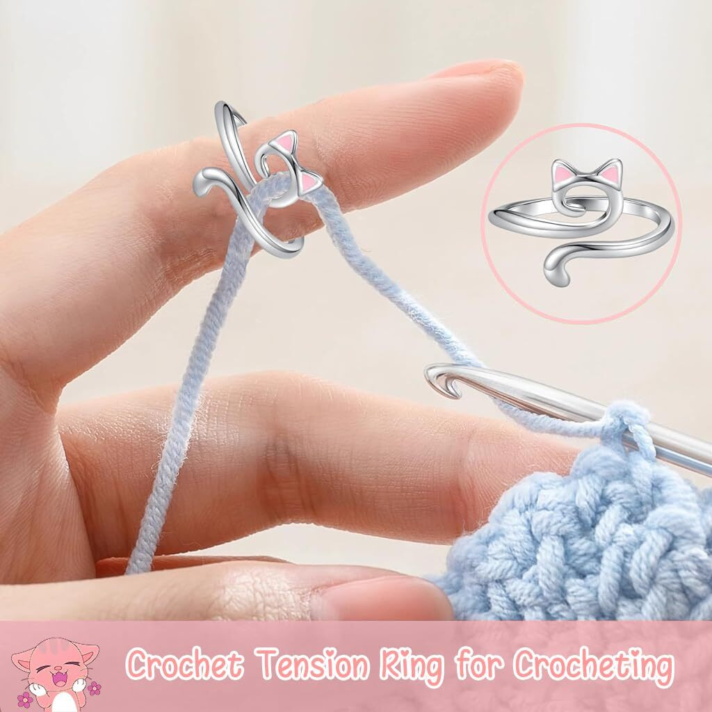 Hasthip 3Pcs Crochet Tension Ring Creative Kitty Wire Wrapped Knitting Crochet Tool Alloy Yarn Tension Crochet Ring For Diy Knitting & Crocheting