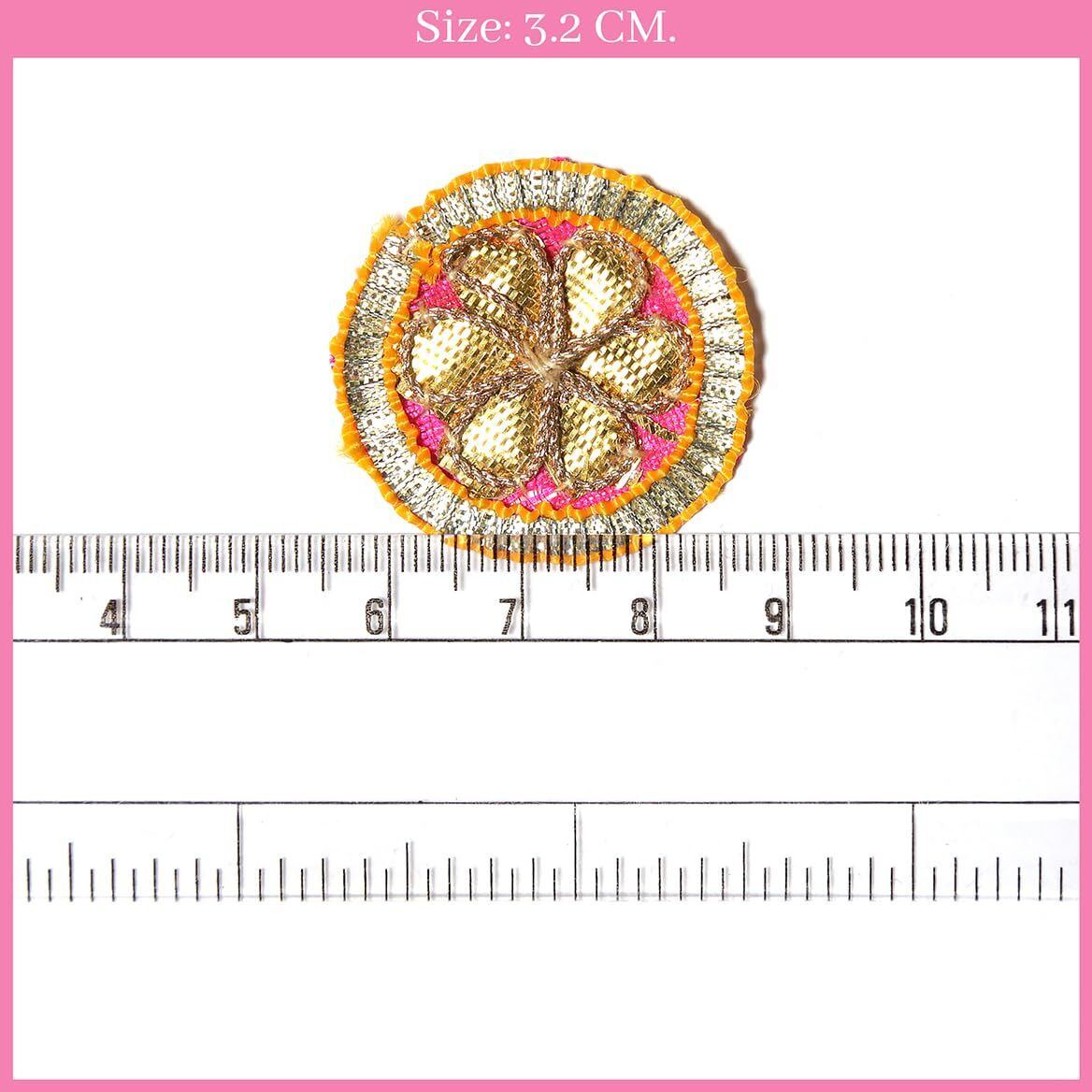 Embroiderymaterial Gota Patti Flowers Embroidery Patches For Clothes, Applique Patches For Embroidery Work, Gota Flowers For Decoration, Crafts & Flowers For Dress Designing (20 Pieces, Gold & Magenta, 3.2 Cm)