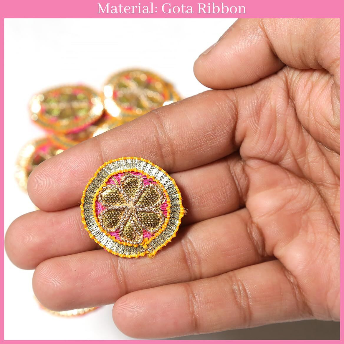Embroiderymaterial Gota Patti Flowers Embroidery Patches For Clothes, Applique Patches For Embroidery Work, Gota Flowers For Decoration, Crafts & Flowers For Dress Designing (20 Pieces, Gold & Magenta, 3.2 Cm)