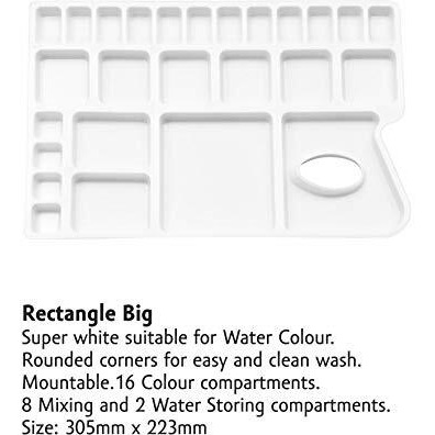Khyati Rectangle Big Mixing Colour Palette/Plate (16 Colour Compartments, 8 Mixing Compartments, 2 Water Storing Compartments) With Willson Artist Round And Flat Paint Brushes (Set Of 12)