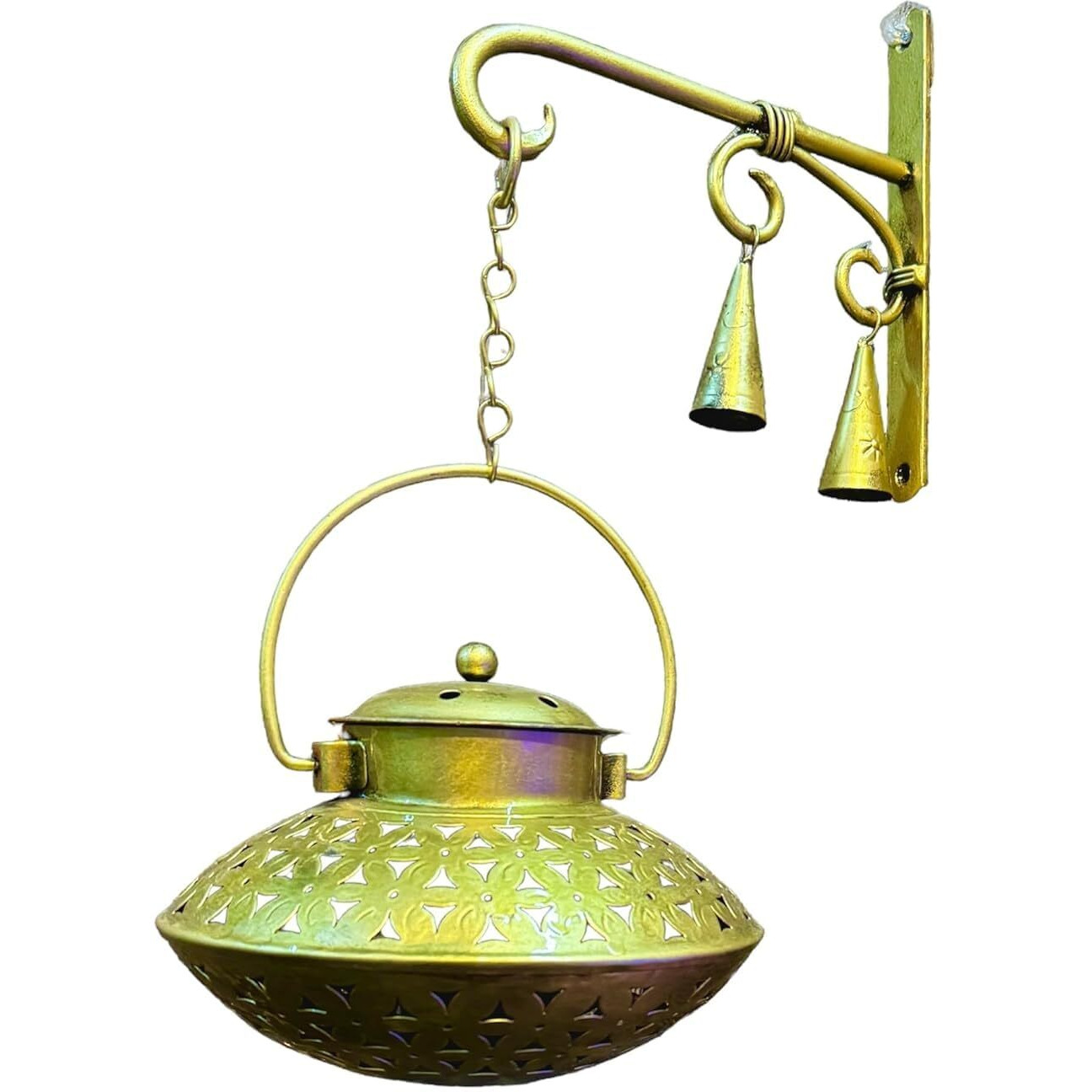 Anshika International Wall Hanging Handi Degchi Dhoop Dani Pot Diya Lantern Incense T-Light Candle Holder For Home Decor, Pooja Room, Living Room, Bedroom, Balcony (Degchi 9X8) (Bracket 8X8)