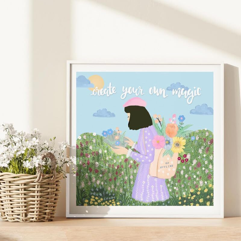 The Spring Palette | Create Your Own Magic - Modern Wall Painting | Self Love Theme | Modern Art Painting For Living Room Bed Room And Office | 10 X 10 Inches, White Frame