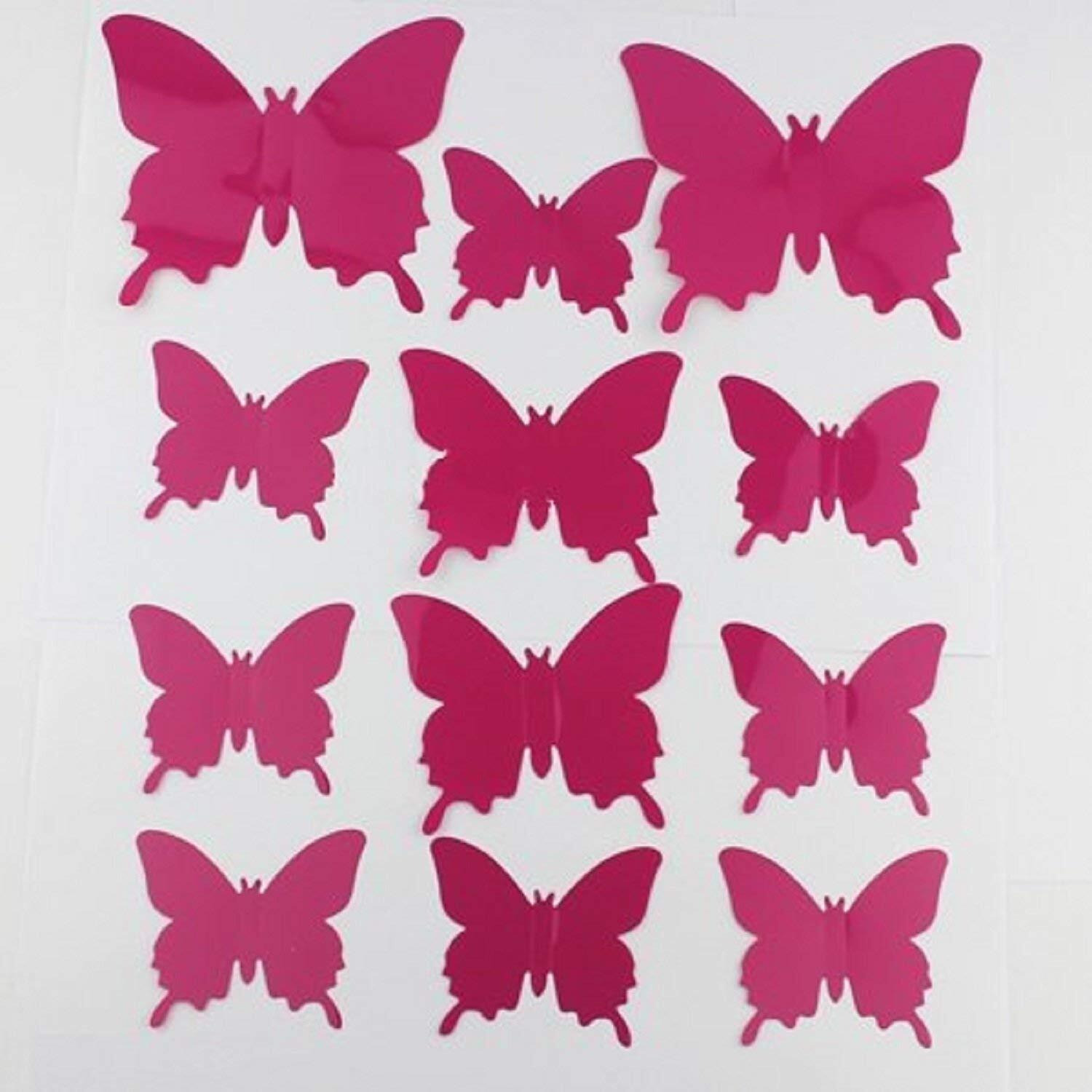 Jaamso Royals Dark Pink 3D Butterflies Vinyl Peel And Stick Self Adhesive Home Decor Wall Sticker 1 Combo Of 12 Piece (13 Cm X 15 Cm)