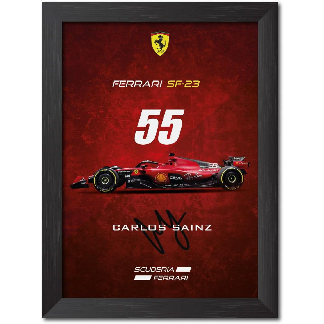 Tenorarts Carlos Sainz Poster Frame Ferrari Sf 23 F1 Racing Car Formula One Photo Framed Painting With Matt Finish Black Texture (12 Inches X 9Inches)