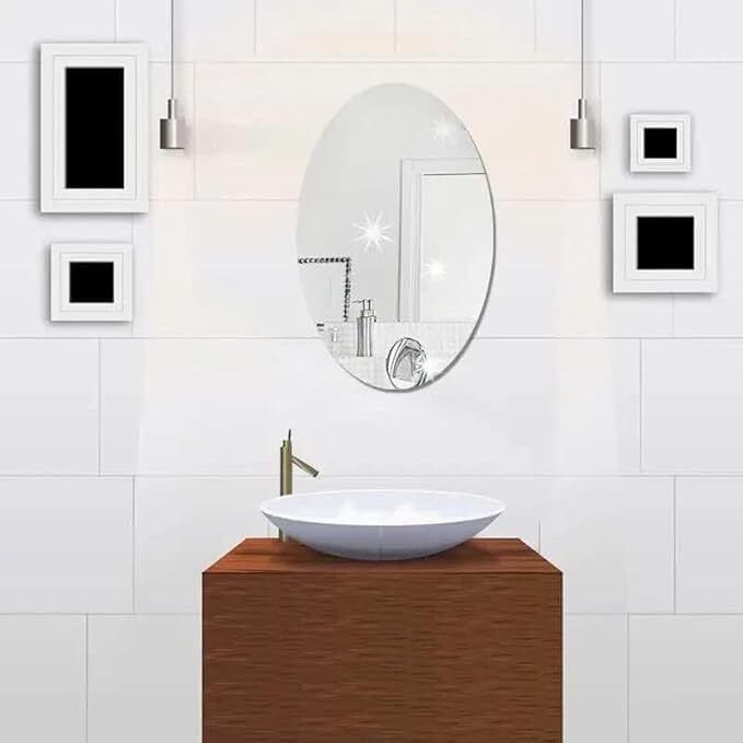 Hubture Oval Adhesive Wall Mirror Stickers, 20 X 30 Cm, Plastic, Unbreakable, For Bathroom, Bedroom, Living Room (1)