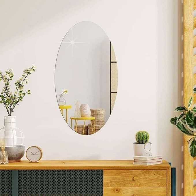 Hubture Oval Adhesive Wall Mirror Stickers, 20 X 30 Cm, Plastic, Unbreakable, For Bathroom, Bedroom, Living Room (1)