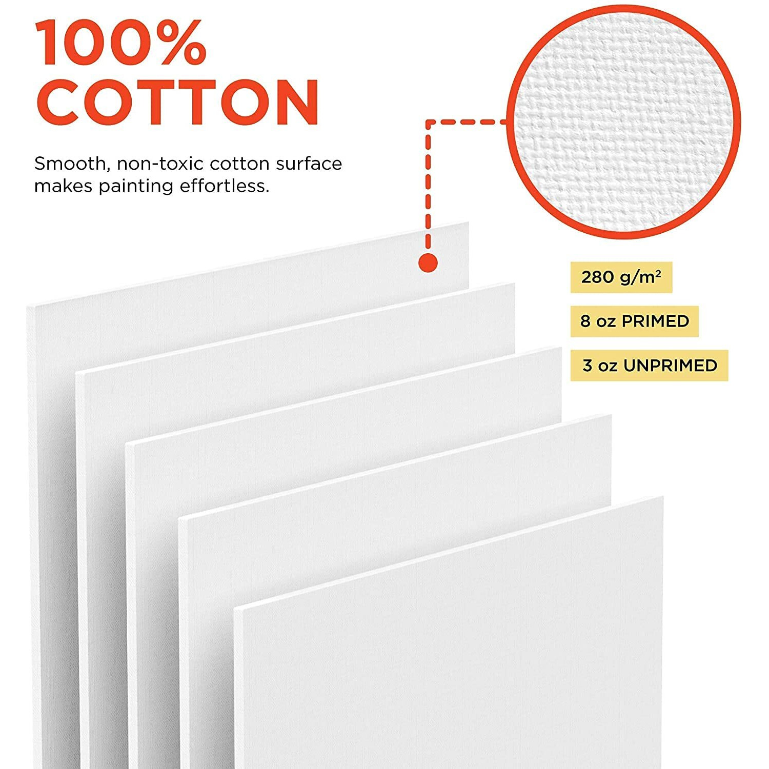 Home Buy Cotton Canvas Board Medium Grain Panel 8 X 10 Inch With 4Mm Board Backing - Pack Of 3 - White