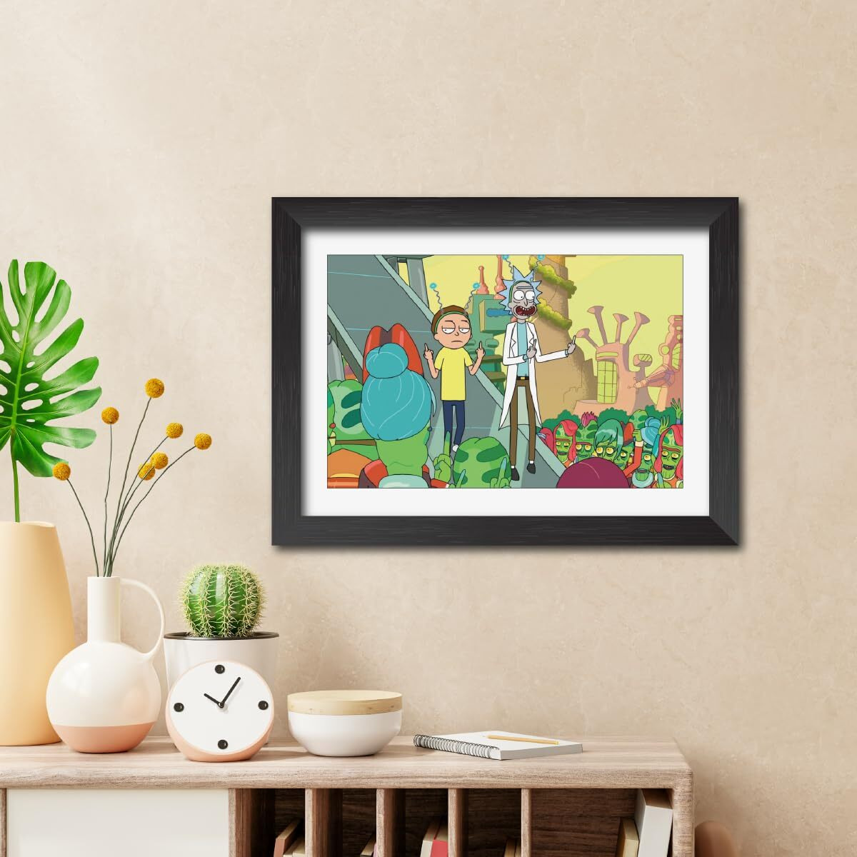 Tenorarts Rick And Morty Anime Posters Rick Sanchez & Morty Smith Poster Laminated Posters Framed Paintings With Matt Black Frames (12Inches X 9Inches)