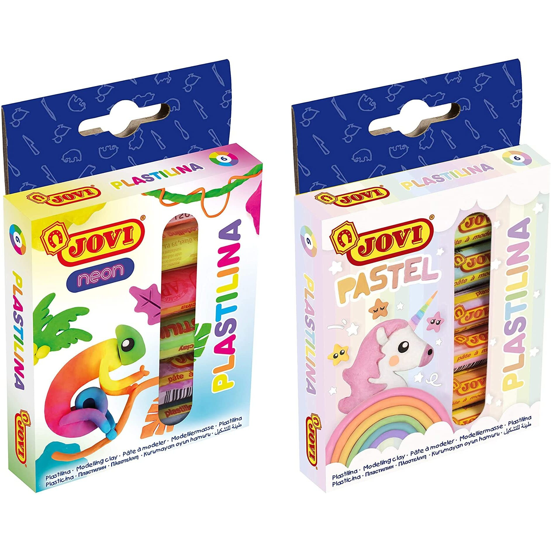 Jovi Plastilina Modelling Clay - 6 Neon & 6 Pastel Colours Non-Drying Clay Of 15 Grams Each Art & Craft Fine Motor Skills Moulding Project Work With Dough