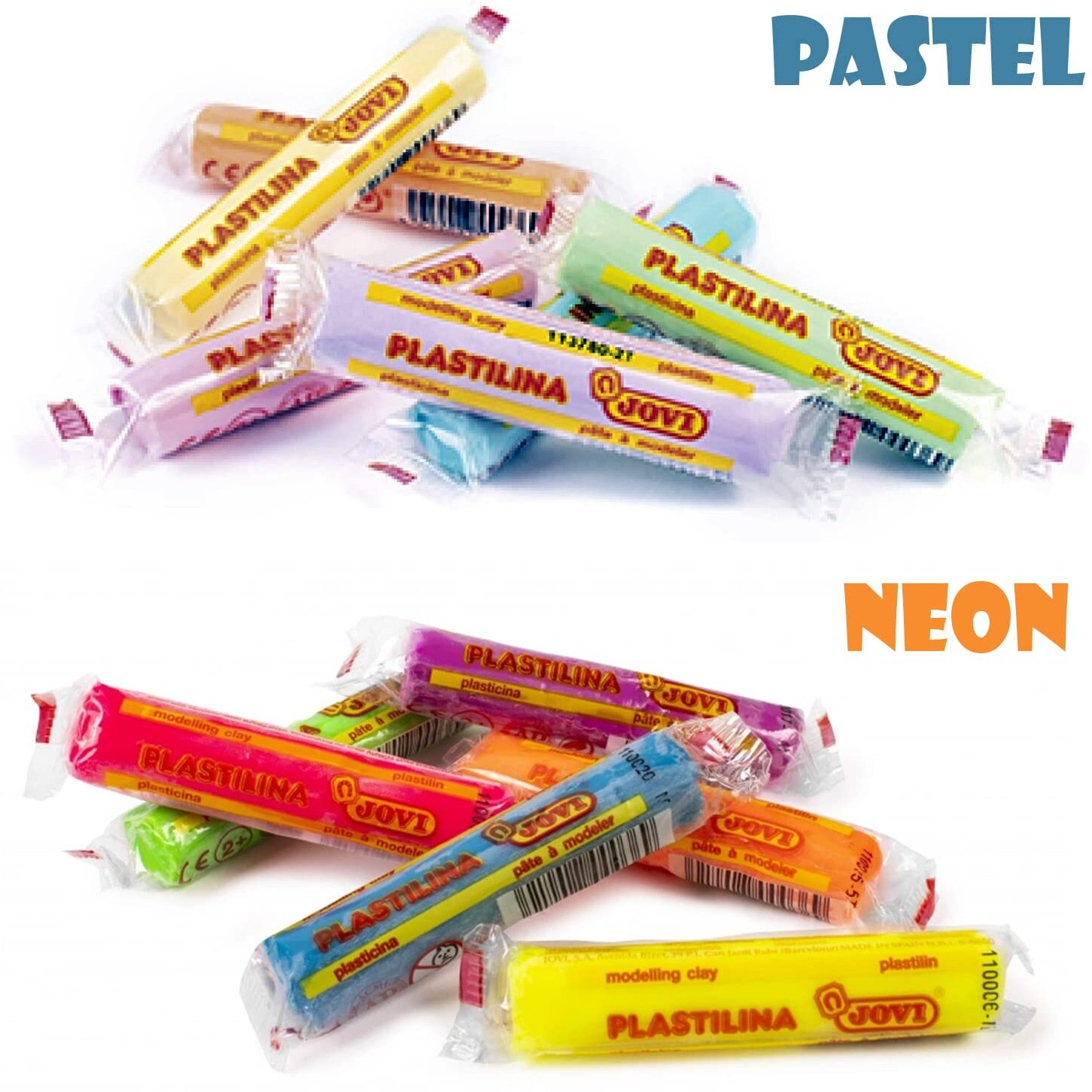 Jovi Plastilina Modelling Clay - 6 Neon & 6 Pastel Colours Non-Drying Clay Of 15 Grams Each Art & Craft Fine Motor Skills Moulding Project Work With Dough