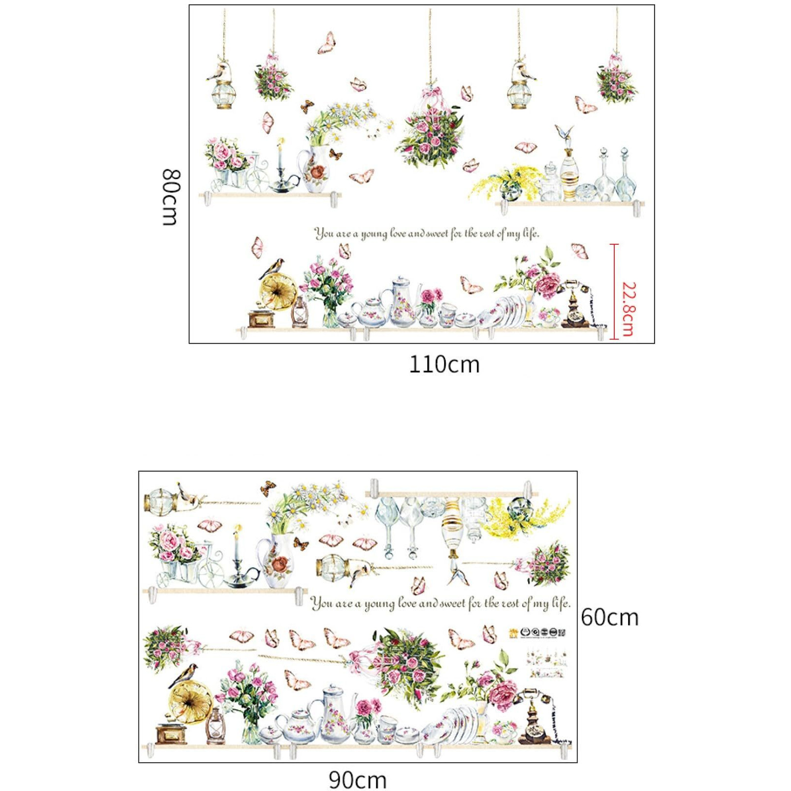 Indian Royals Flying Colorful Butterfly European Style Tableware Kitchen Dining Cabinet Self Adhesive Pvc Vinyl Easy To Apply Wall Dcor & Home Dcor Wall Sticker (60Cm X 90Cm)