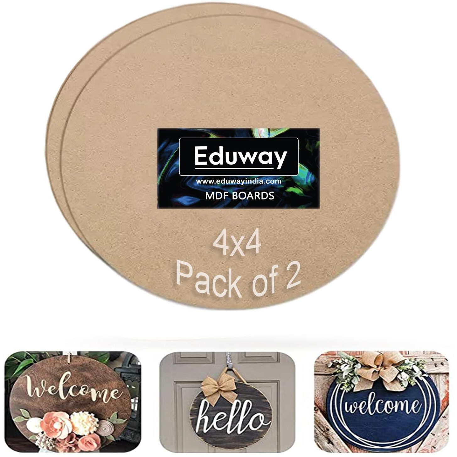 Eduway 4 Inch Round Mdf Board For Mandala, Lippan, Resin Art & Craft, 4Mm Thick,Pof 2 Premium Cardboard Material For Artists, Art & Craft - Hard Cutout In Small And Large Sizes (10X10 Cms)