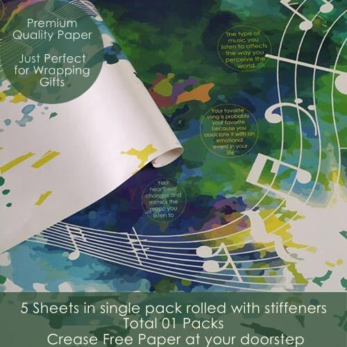 Evince Anniversary Gift Wrapping Paper For Him & Her | Premium Music Wrapper For All Occasion Rakhi Gifting Papers Christmas Diwali Or Office Gifts For Men & Women | 5 Sheets For All Size Boxes