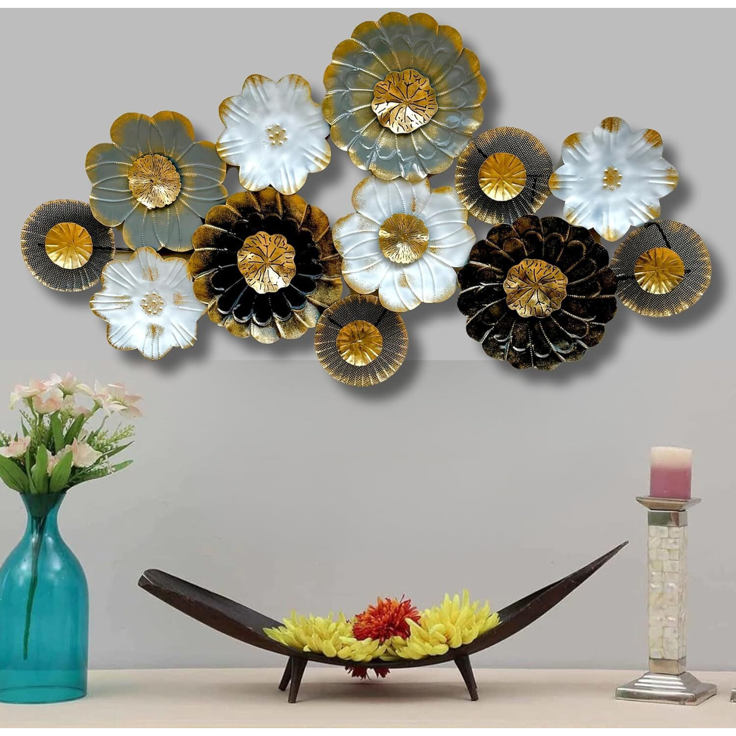 Anshika International Abstract Flower Figures Metal Wall Art Wall Sculpture/Wall Hanging Home Decoration Perfect For Living Room/Hotel/Bedroom/Drawing Room (Size 52X28 Inch)