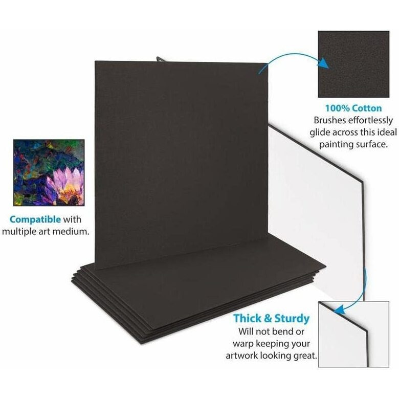 Eduway Black Canvas Board For Painting- 16X20 Pof 4 | Premium Quality 7Oz Pre-Primed Cotton Black Canvas Board For Artists | Ideal For Acrylic, Oil, Gouache, Pastels Colors (Pof 4) (40X50 Cms)