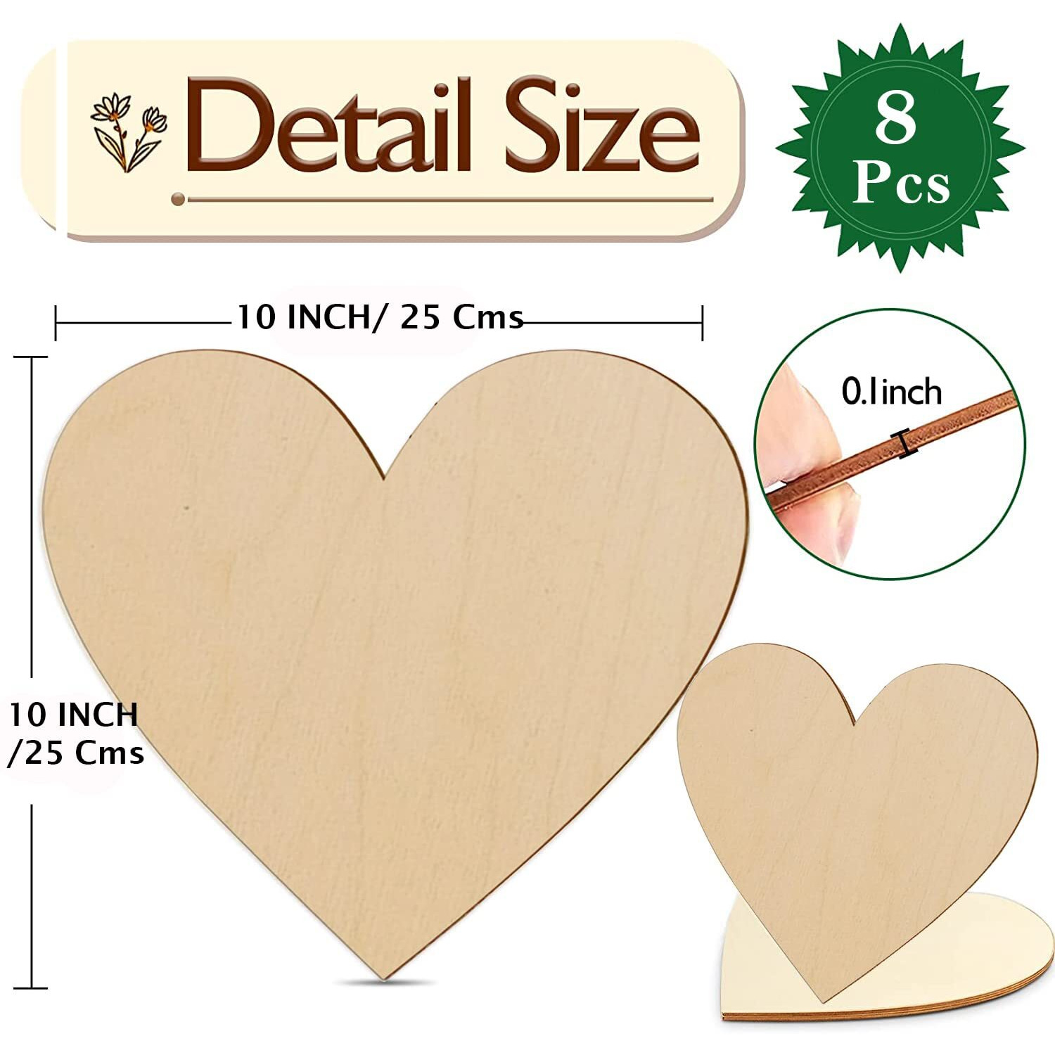 Eduway A2 Heart Mdf Board Wood Sheet For Craft Art - 10X10 Inch, 4Mm Thick, Pack Of 8 - Premium Pine Cardboard For Artists, Art And Craft Students - Hard Cutout In Small And Large Sizes (25X25 Cms)