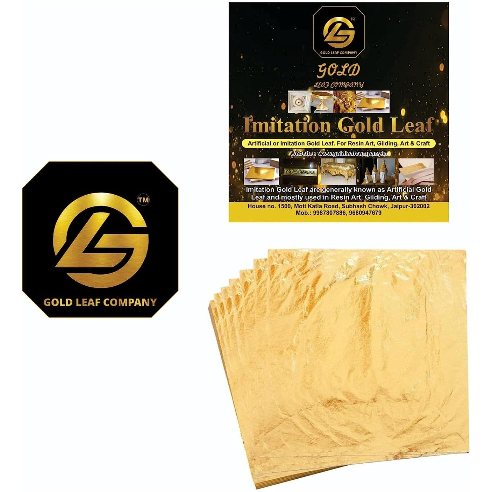 Gold Leaf Company Gold Leafing Studio Gold,100 Sheets, 8 By 8.Cm Gilding Foil -Size 3.14 * 3.35 Inhches (Gold)