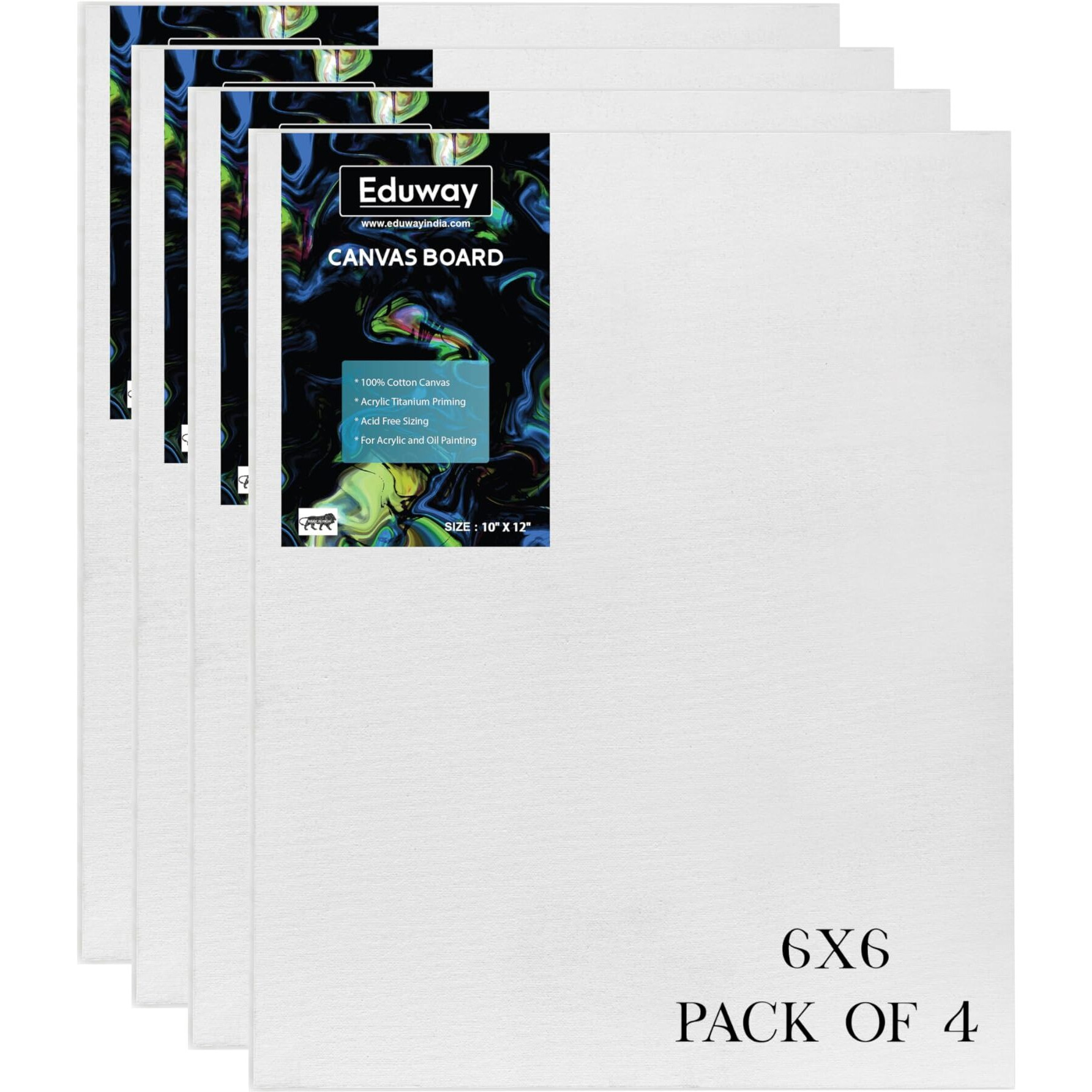 Eduway Canvas Board For Painting- 6X6 Pof 4 | Premium Quality 7Oz Pre-Primed Cotton Canvas Board For Artists & Beginners | Ideal For Acrylic, Oil, Gouache, Pastels Colors (Pack Of 4) (15X15 Cms)