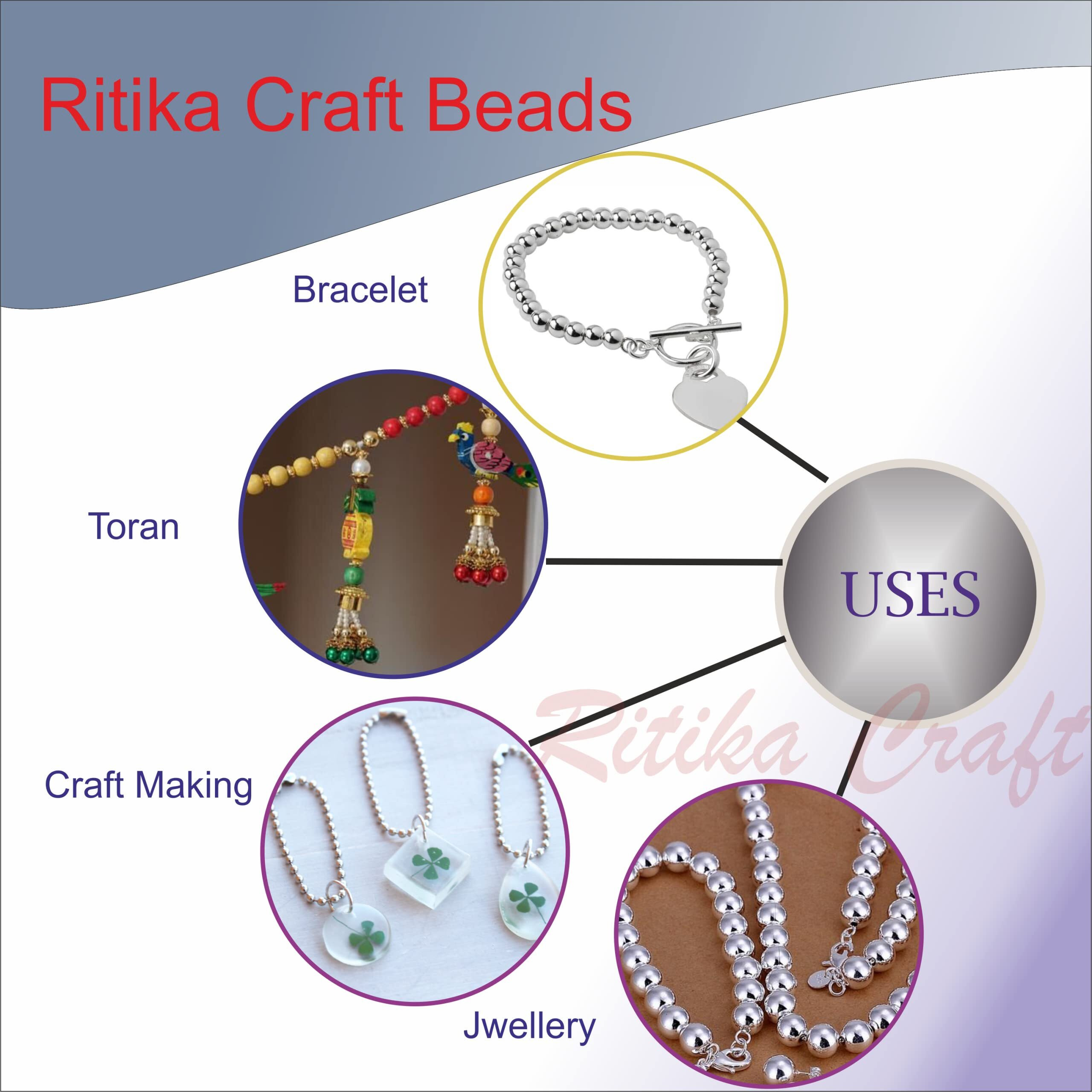 Ritika Craft Premium Silver 10 Mm Beads/Moti Kit 150 Pcs For Jewellery Making/Craftwork/Decorations - Silver