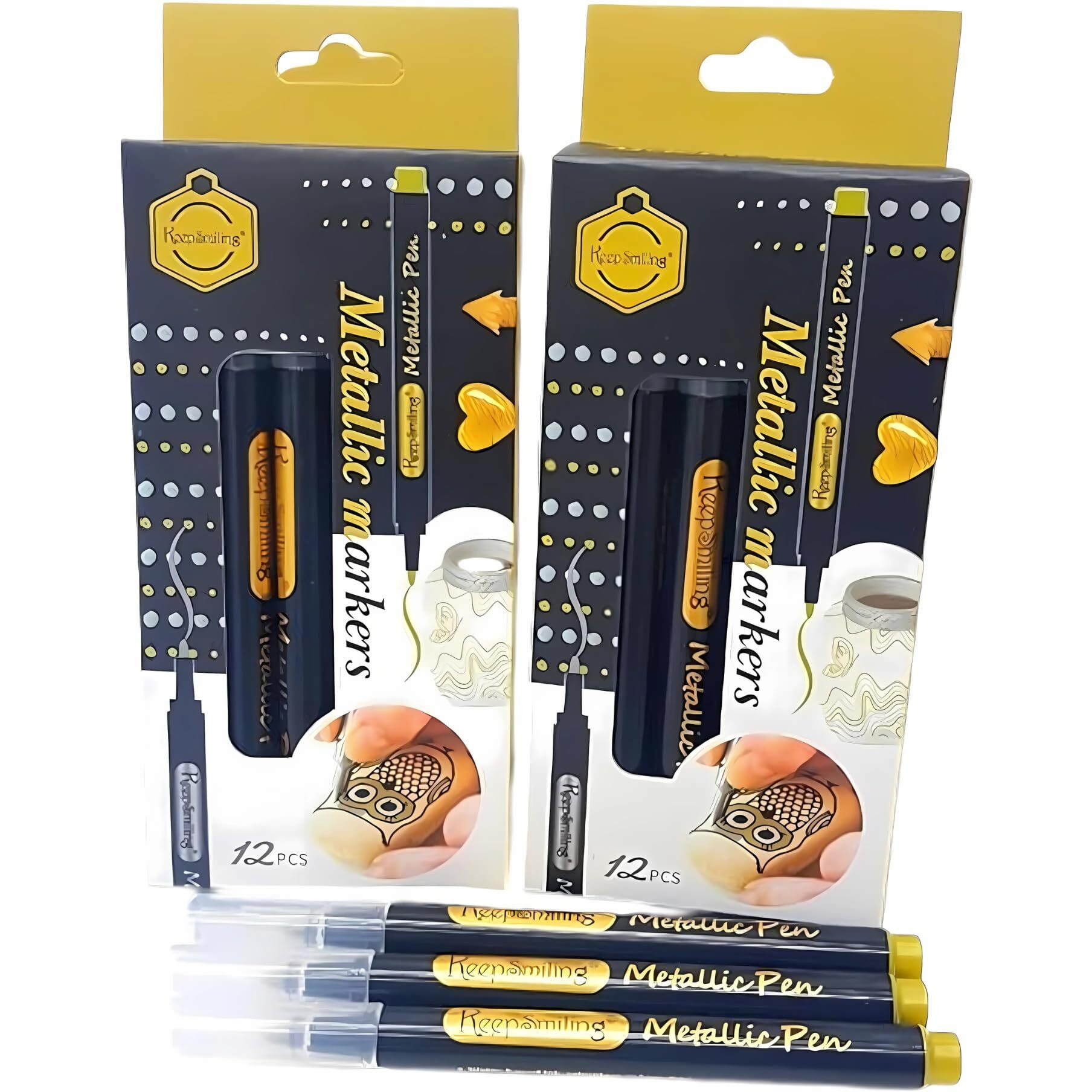 Shaktism Metallic Marker Pens, Golden Metalilic Colours, Permanent Art Marker Pen Set For Doodling, Cardmaking, Scrapbooking, Photo Album, Glass, Wood, Stone