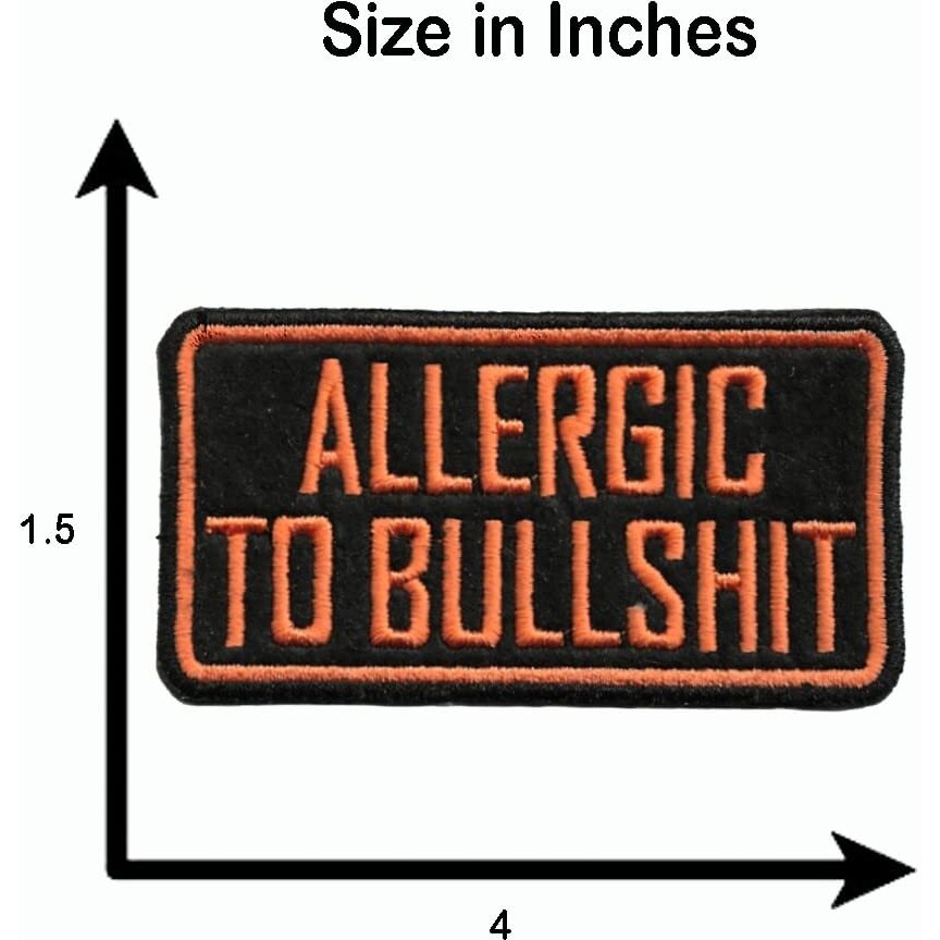 Motohog Unique Embroidered Iron & Sew On Patch (Aller-Gic To Bull-Shit, Orange)