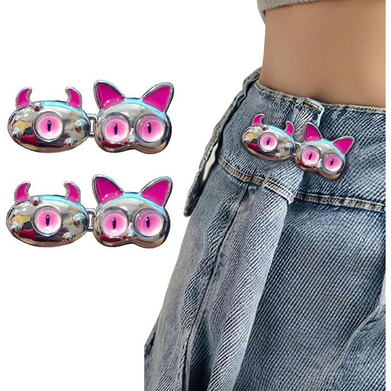Godfly Pant Waist Tightener, Adjustable Waist Buckle Set, Extra Button For Jeans To Make Tighter, Instant Jeans Button Pins For Pants Jeans Skirts, No Sewing Required (2 Pair)(Pink)