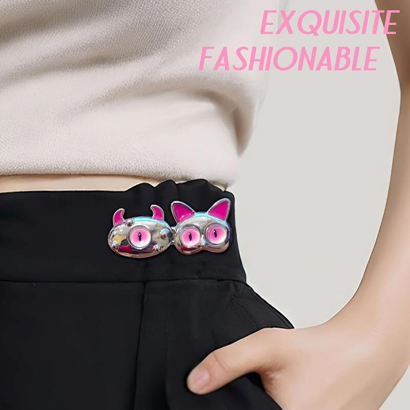 Godfly Pant Waist Tightener, Adjustable Waist Buckle Set, Extra Button For Jeans To Make Tighter, Instant Jeans Button Pins For Pants Jeans Skirts, No Sewing Required (2 Pair)(Pink)
