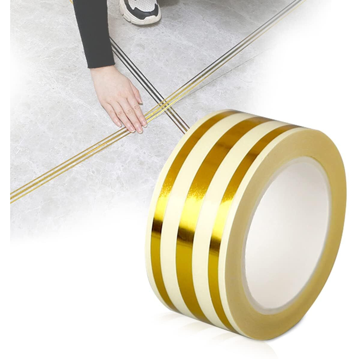 Krifa Enterprise 5M Pvc Self Adhesive Golden Tile Gap Tape, Waterproof, 2.5Cm Width, For Wall, Floor Tile Gap, Cabinetry