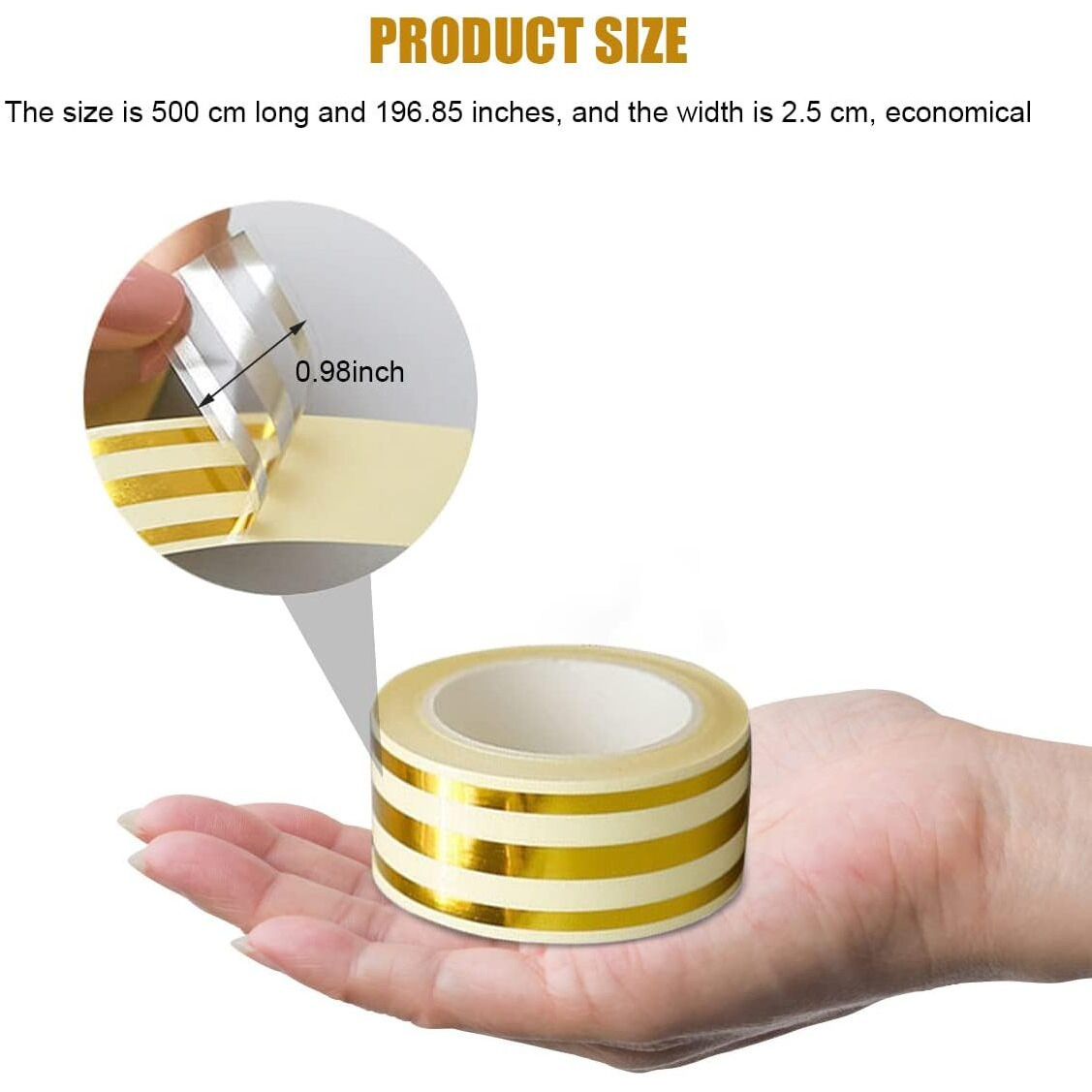 Krifa Enterprise 5M Pvc Self Adhesive Golden Tile Gap Tape, Waterproof, 2.5Cm Width, For Wall, Floor Tile Gap, Cabinetry