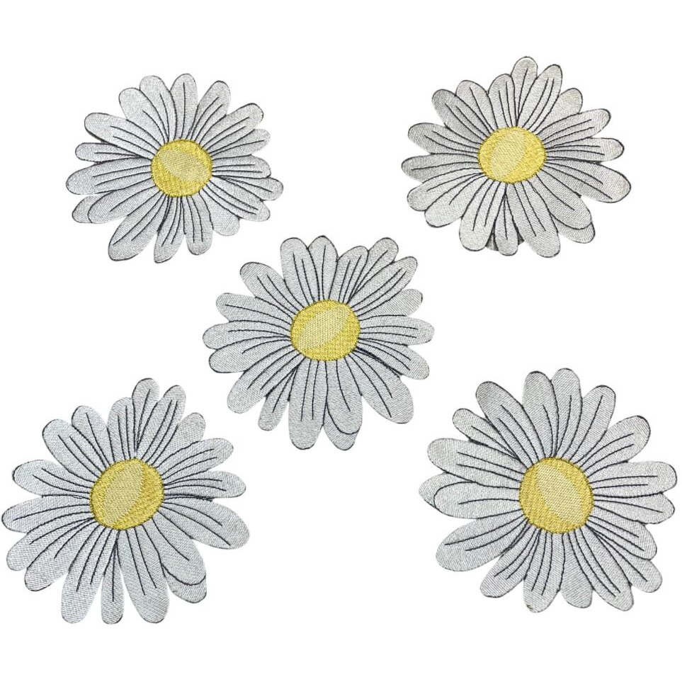 Garaan - Machine Embroidered Applique, Embroidery Patch, Sew On Patches, Diy Projects, Daisy Flower White(Pack Of 5)