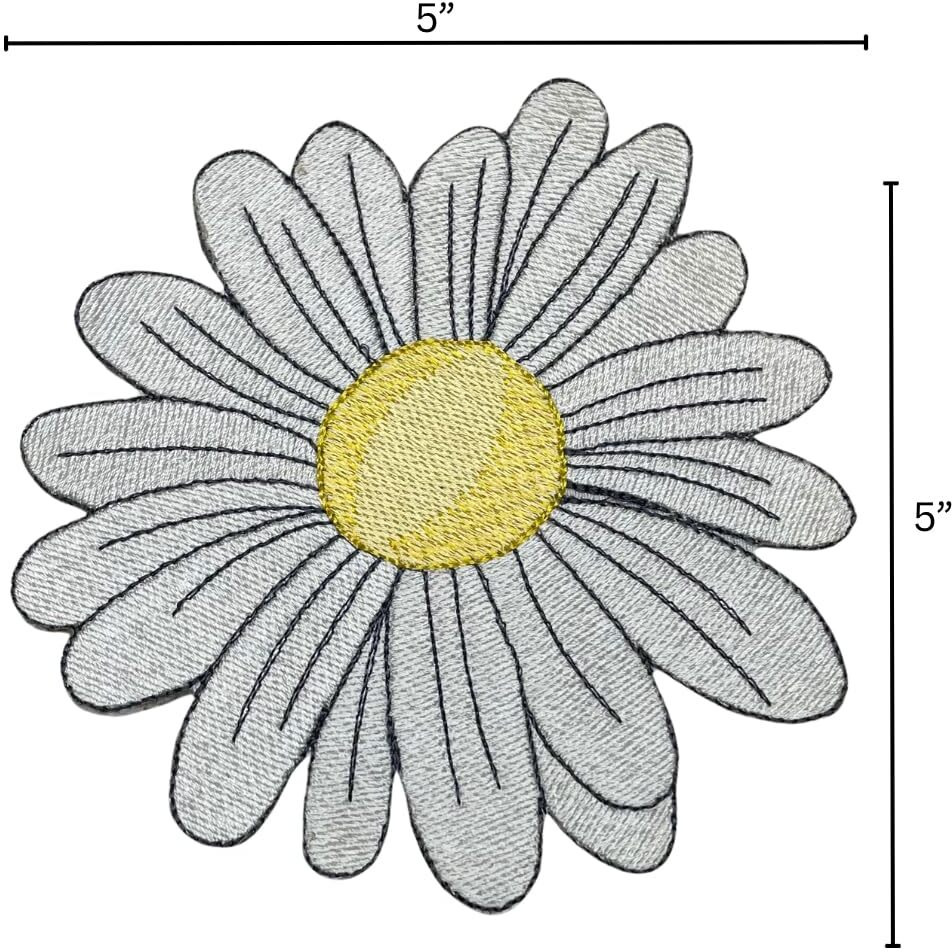 Garaan - Machine Embroidered Applique, Embroidery Patch, Sew On Patches, Diy Projects, Daisy Flower White(Pack Of 5)
