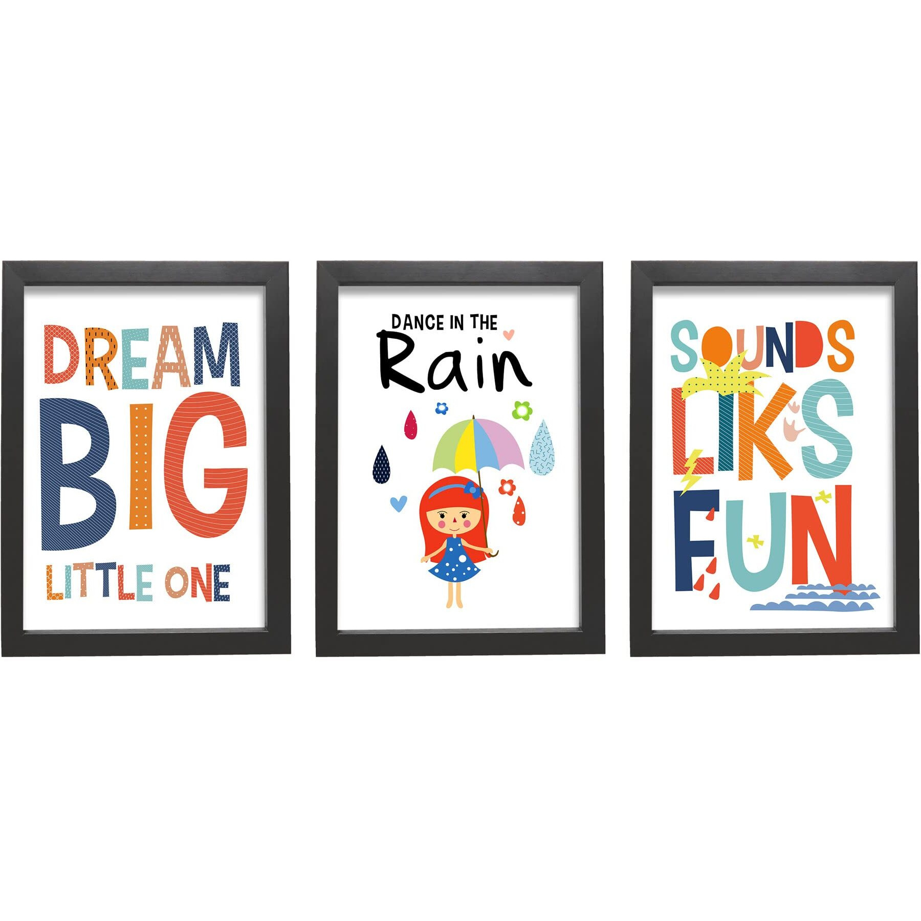 Tied Ribbons Kids Room Wall Dcor Art Poster Inspirational Framed Printed Painting For Boys Girls Bedroom (Set Of 3, 13.6 Inch X 10.2 Inch)