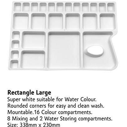 Khyati Rectangle Large Colour Mixing Palette/Plate(16 Colour Compartments, 8 Mixing Compartments, 2 Water Storing Compartments) With Willson Artist Round And Flat Paint Brushes (Set Of 12)