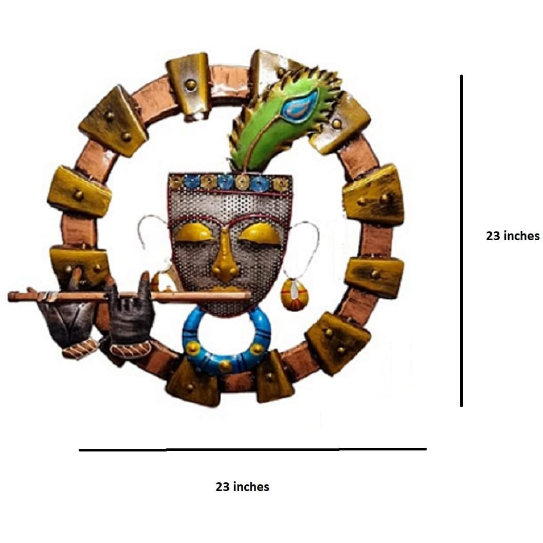 Rsn Krishna Flute Wall Decoration, Metal Wall Sculpture, Modern Metal Wall Decor, Wall Art For Bedroom, Wall Hanging & Decorative Mounted Art Sculpture For Living Room - 23X23 Inch