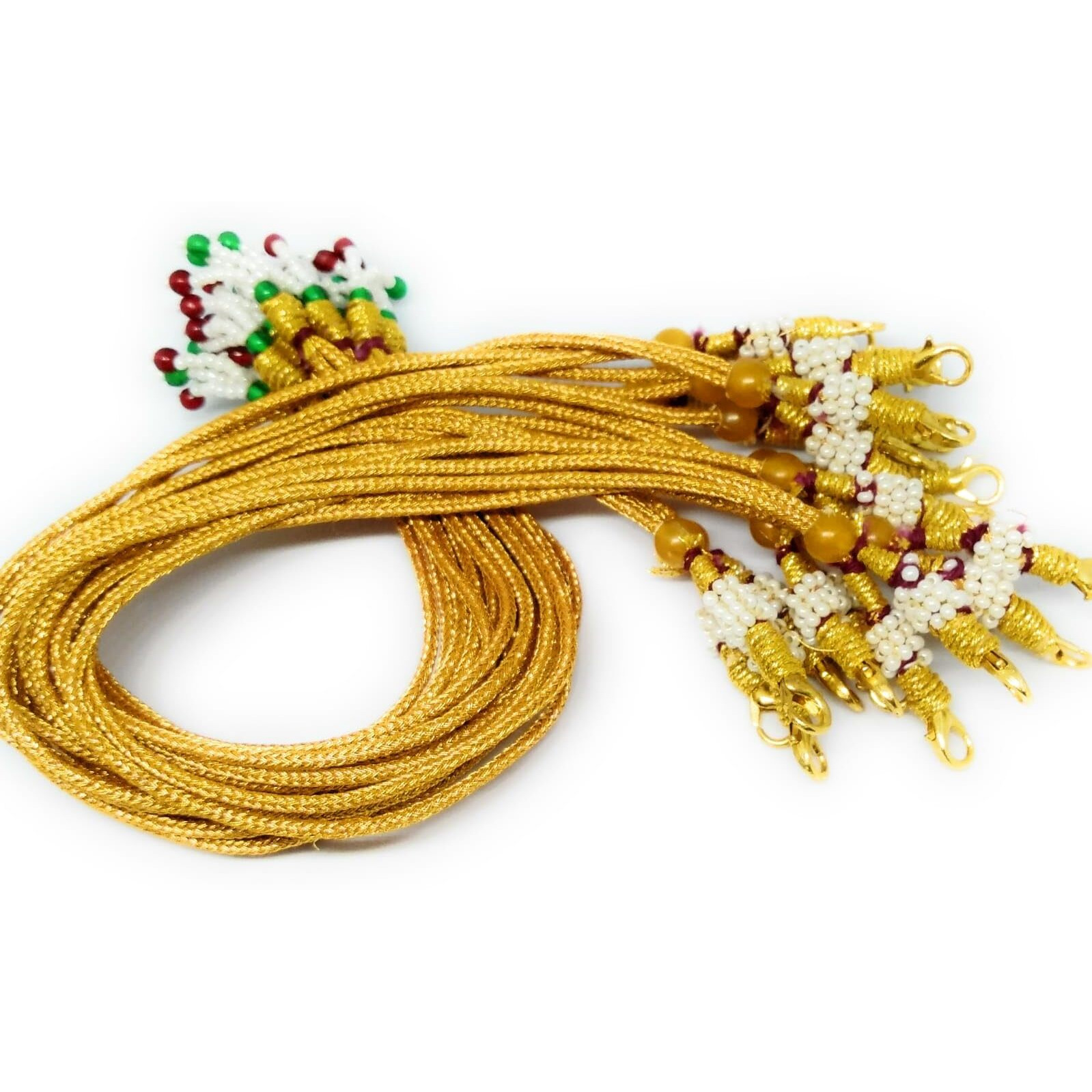 Sharalle Art Deco Adjustable Necklace Back Rope With Hook And Tassel For Jewellery Finding, Haar Ki Dori, Necklace Cord, Golden Back Ropes With Beads Tassels And Hook (Pack Of 6)