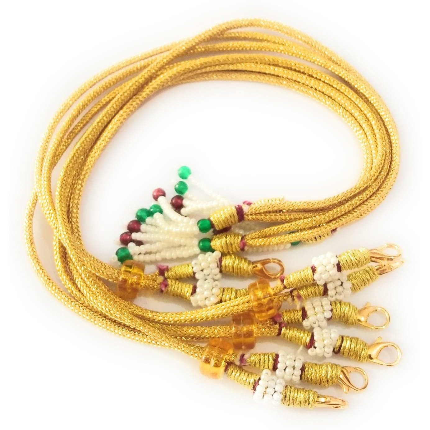 Sharalle Art Deco Adjustable Necklace Back Rope With Hook And Tassel For Jewellery Finding, Haar Ki Dori, Necklace Cord, Golden Back Ropes With Beads Tassels And Hook (Pack Of 6)
