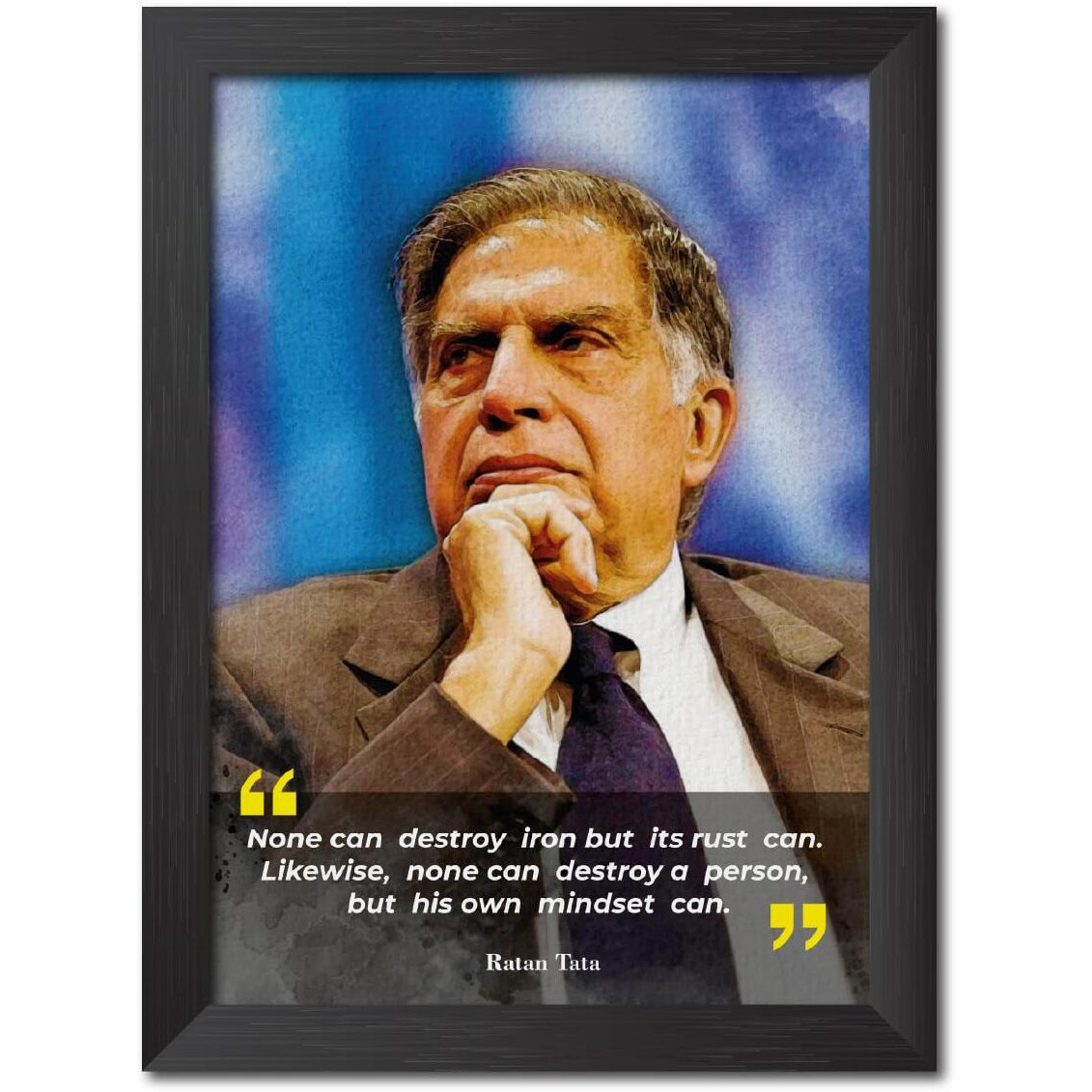 Tenorarts Ratan Tata Photo Frame Drawing Motivational Quotes Laminated Poster Framed Painting With Dark Color Matt Finish Textures (12 Inches X 9 Inches)