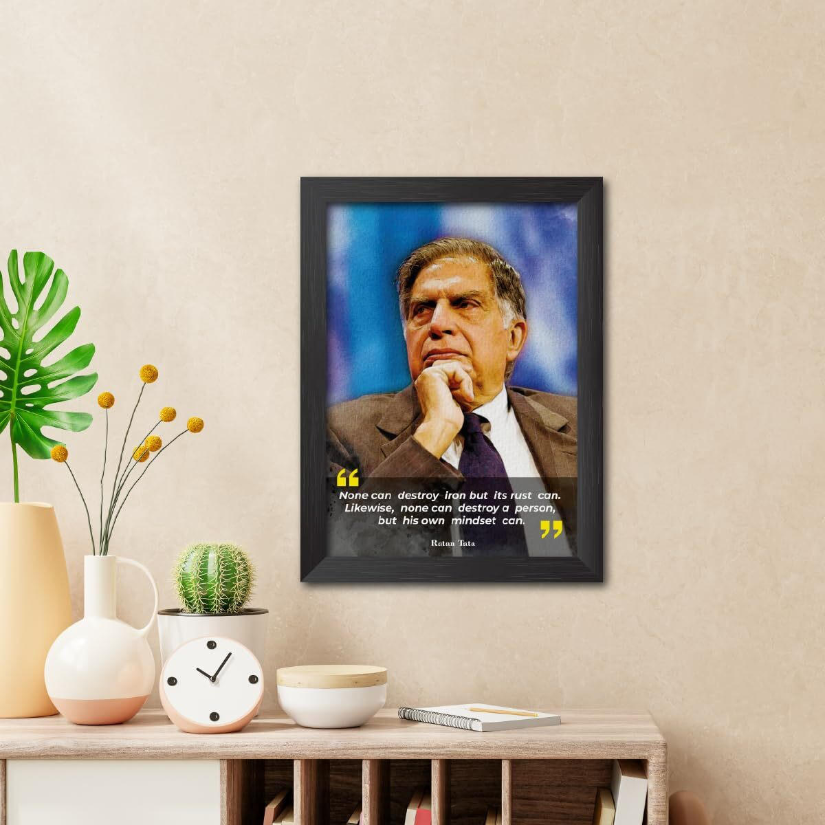 Tenorarts Ratan Tata Photo Frame Drawing Motivational Quotes Laminated Poster Framed Painting With Dark Color Matt Finish Textures (12 Inches X 9 Inches)