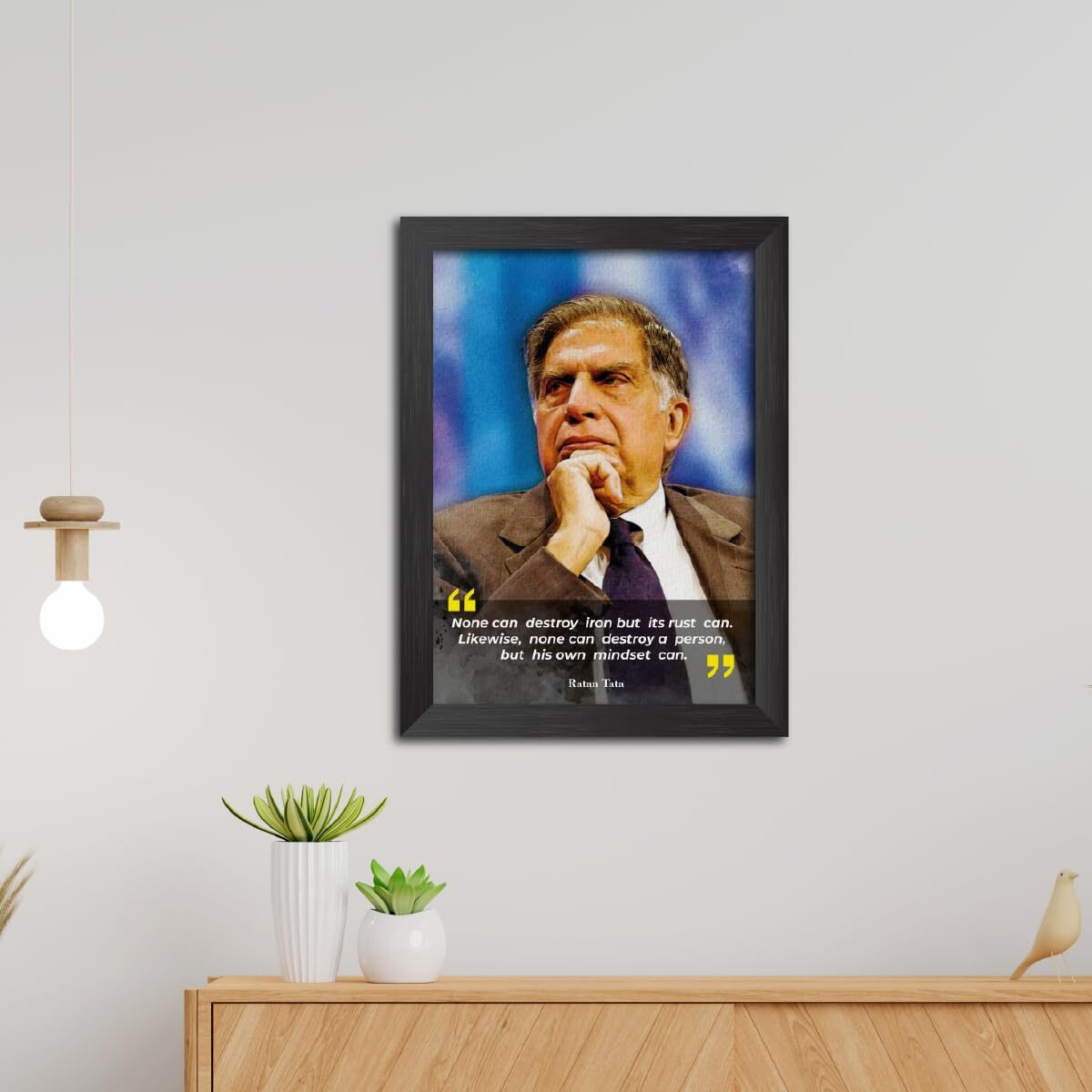 Tenorarts Ratan Tata Photo Frame Drawing Motivational Quotes Laminated Poster Framed Painting With Dark Color Matt Finish Textures (12 Inches X 9 Inches)