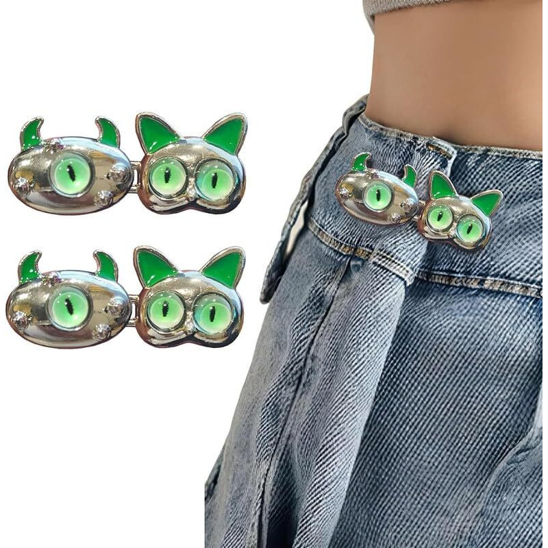 Xvia Pant Waist Tightener Reusable Waist Button Tightener | Free Alloy Reusable Adjustable Removable Button Pins Pants Clips Fit Button | No Sewing Decoration Accessories(2 Pair)(Green)