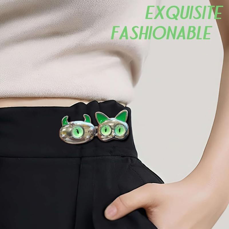 Xvia Pant Waist Tightener Reusable Waist Button Tightener | Free Alloy Reusable Adjustable Removable Button Pins Pants Clips Fit Button | No Sewing Decoration Accessories(2 Pair)(Green)
