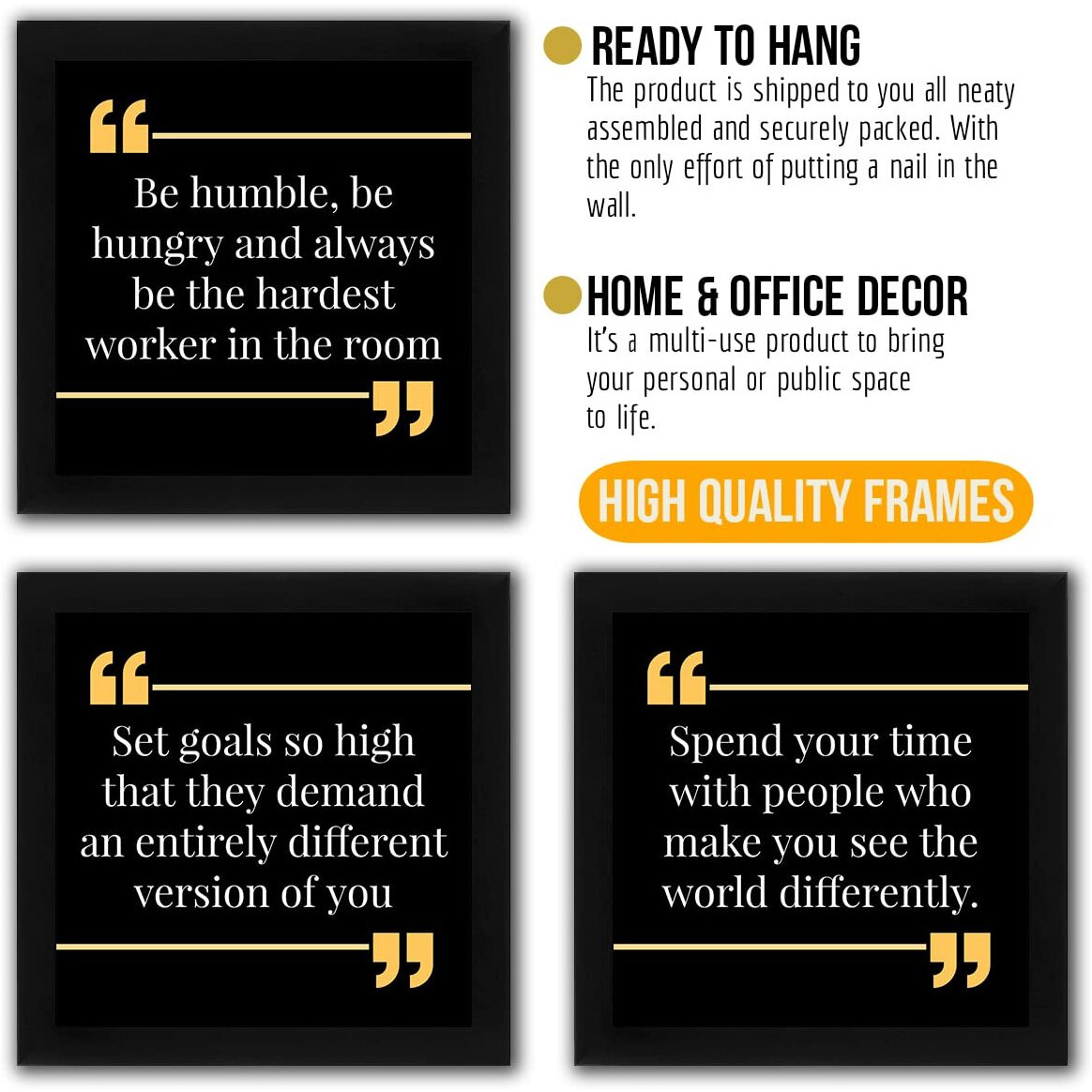 Interio Crafts Set Of Motivational Quotes Framed Poster Office And Home Wall Decor, Set Of 4 Inspirational Quotes Posters, Frame Size 9 X 9 Inches.