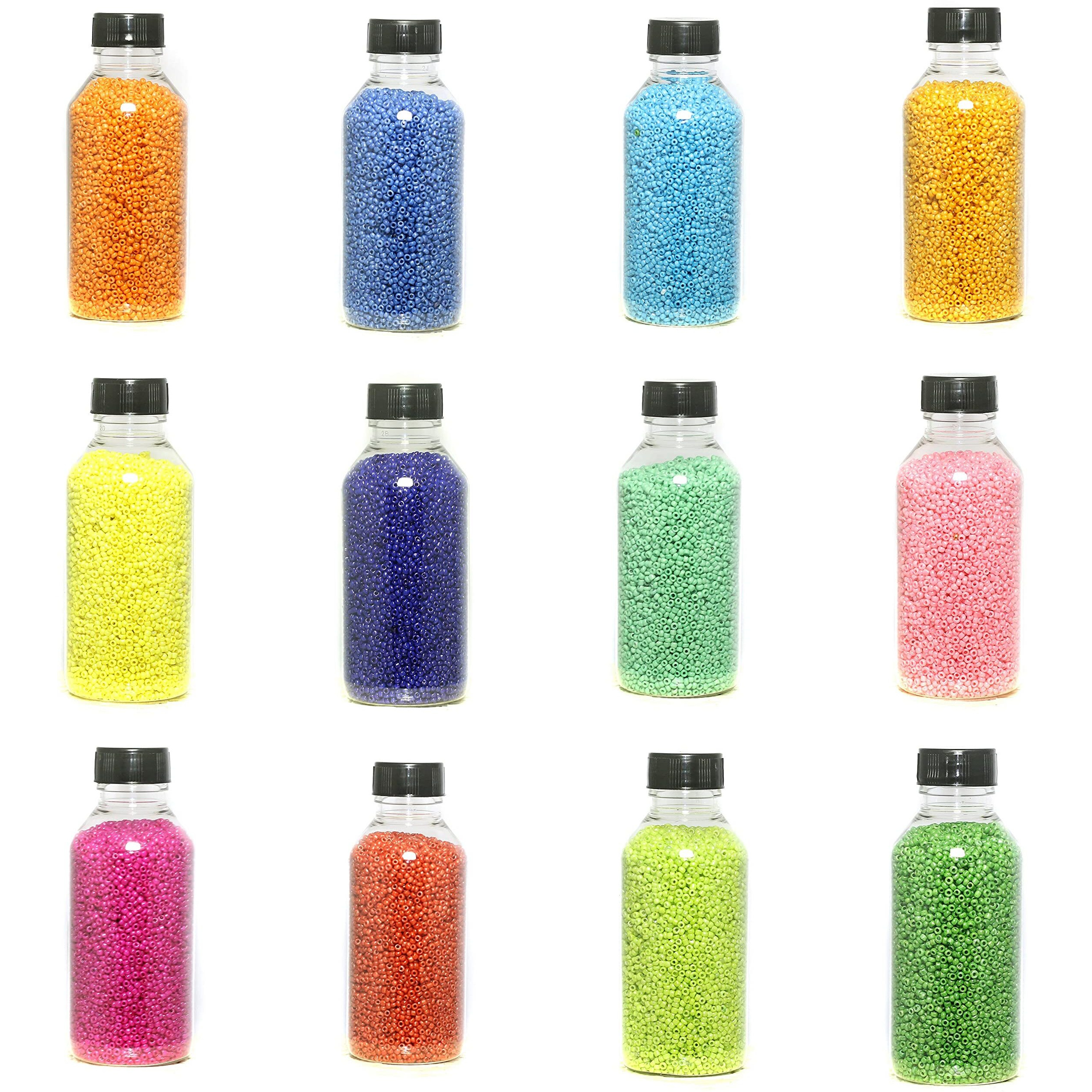 Beadsnfashion Sugar Glass Seed Beads 12 Bottles, Size 11/0 For Jewellery Making, Crafts Work And Embroidery Work
