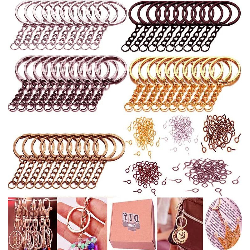 Diy Crafts 10 Pcs, Silver, Split Key Ring With Chain Set, Metal Flat Keychain Rings 1 Inch With Open Jump Rings And Screw Eye Pins Bulk, Colors, For Resin Jewelry (10 Pcs, Silver)