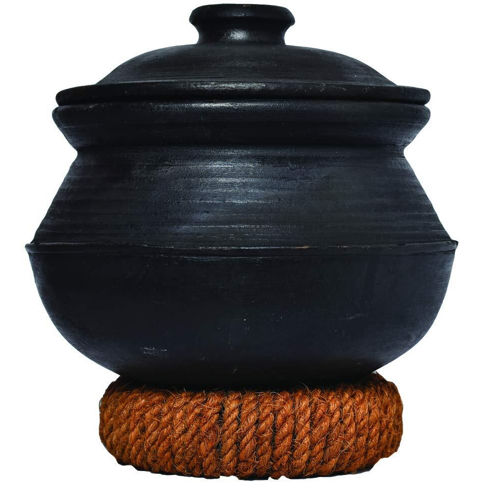 Clay Pots India Deep Burned Black- Earthen Cookware/Clay Pot For Cooking And Serving/Handmade Traditional Pottery-Natural Black 5 Liter With Lid