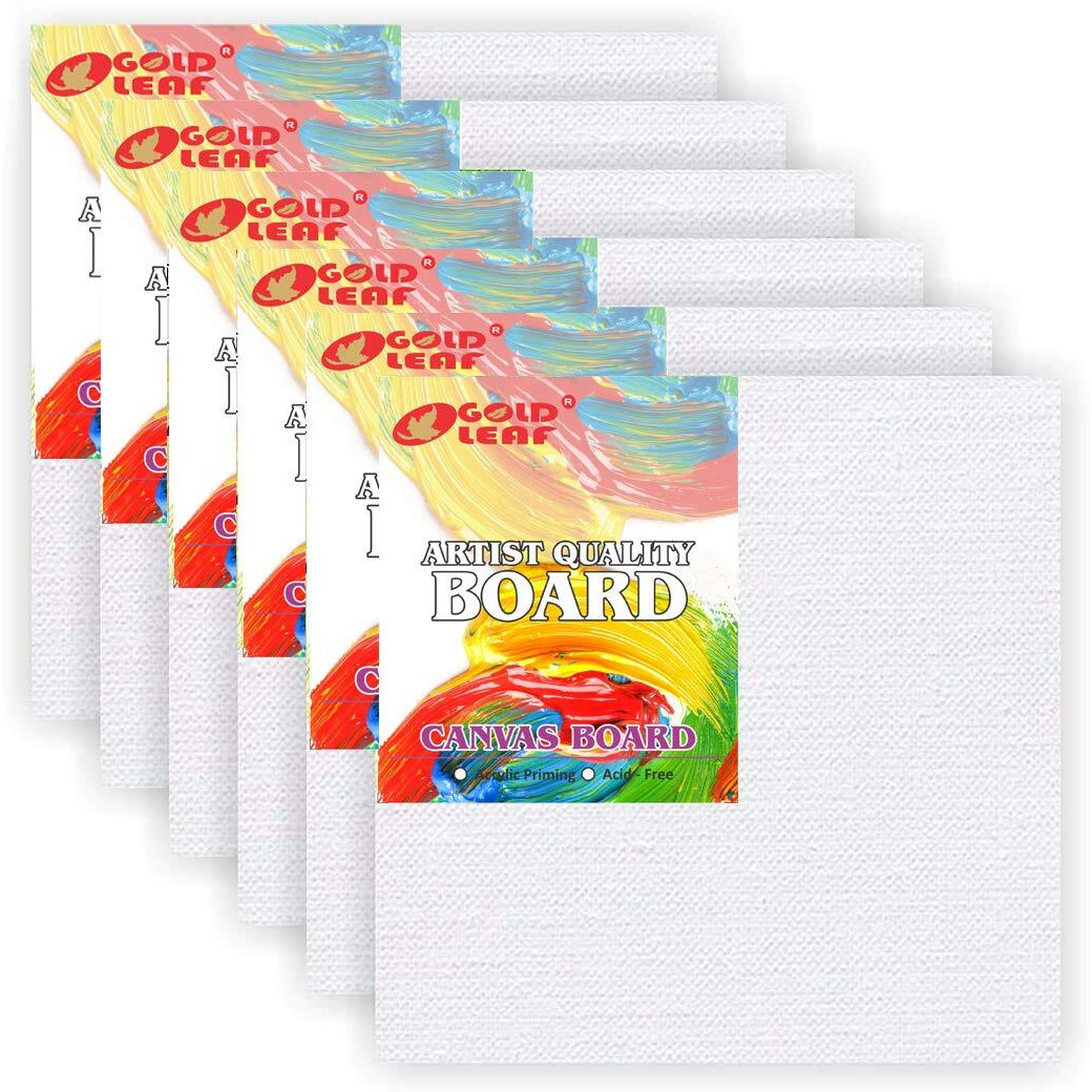 Gold Leaf Cotton Canvas Board Medium Grain 6 X 6 Inch - Pack Of 6 - White