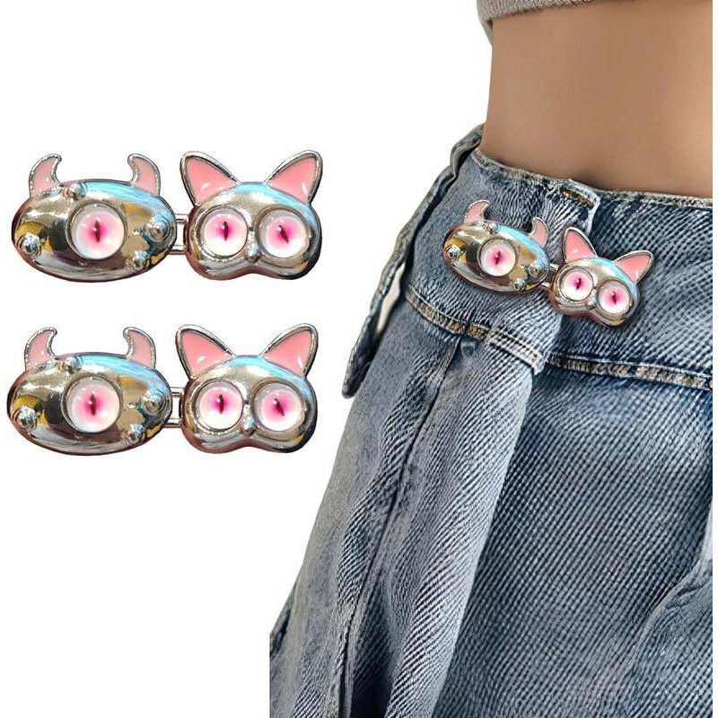 Godfly Pant Waist Tightener Reusable Waist Button Tightener | Free Alloy Reusable Adjustable Removable Button Pins Pants Clips Fit Button | No Sewing Decoration Accessories(2 Pair)(Baby Pink)
