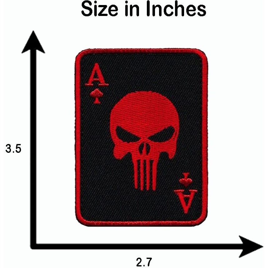 Motohog Unique Embroidered Iron & Sew On Patch (Skull Of Aces) (Red) 3.5X2.6 Inches