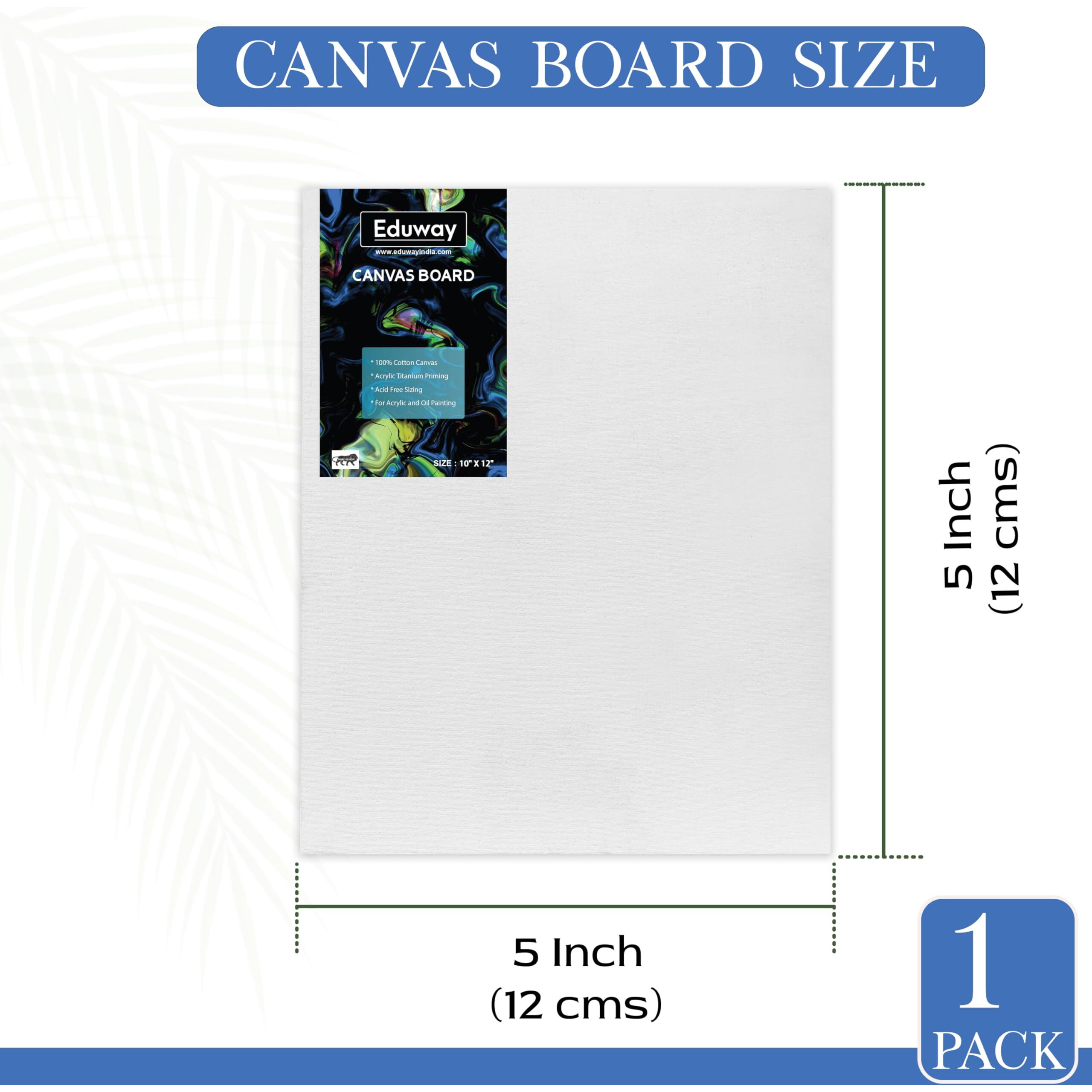 Eduway Canvas Board For Painting- (5X5) | Premium Quality 7Oz Pre-Primed Cotton Canvas Board For Artists & Beginners | Ideal For Acrylic, Oil, Gouache, Pastels Colors (Pack Of 1) (13X13 Cms).