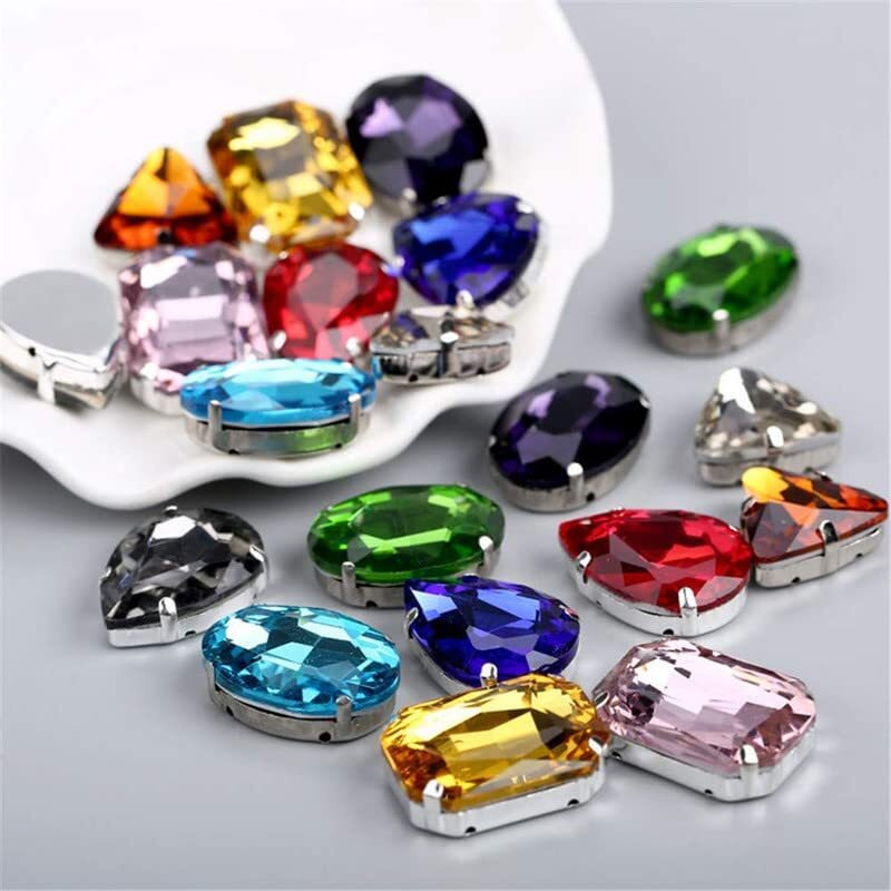 Diy Crafts 15 Pcs, Royal Blue, Sew On Glass Rhinestone Metal Back Prong Setting Sewing Claw Rhinestone Mixed Shapes For Costume, Clothes, Garments, Dress, Ear (15 Pcs, Royal Blue)
